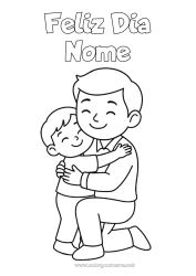 Desenho para personalizar Papai Feliz Aniversário Criança Abraço