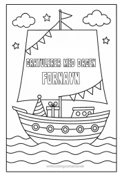 Gratis fargelegging Bursdag Båt Seilbåt Gratulerer med dagen! Maritime kjøretøy
