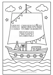 Colorear gratis Cumpleaños Barco Velero Mensaje de feliz cumpleaños (inglés) Vehículos marítimos