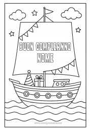Colorare per personalizzare Compleanno Barca Vela Buon compleanno (francese) Messaggio Veicoli marittimi