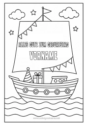 Kostenlose Malvorlage Geburtstag Boot Segelboot Alles Gute zum Geburtstag (Französisch) Nachricht Seefahrzeuge