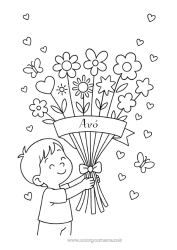 Página de desenho infantil Flores Criança Babá Obrigado Buquê