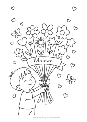 Coloriage enfant Fleurs Enfant Nounou Merci Bouquet