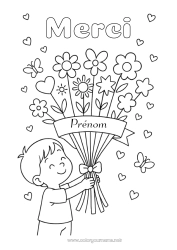 Coloriage gratuit Fleurs Enfant Nounou Merci Bouquet