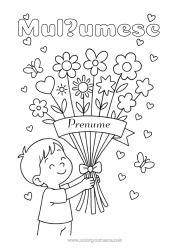 Pagină de colorat personalizată Flori Copil Bunica Mulțumesc Buchet