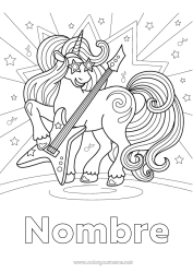Colorear gratis Unicornio Música Dragones, unicornios y animales fantásticos Día Mundial de la Música Guitarra Instrumentos de música