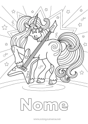 Desenho para personalizar Unicórnio Música Dragões, unicórnios e animais fantásticos Festa da Música Guitarra Instrumentos musicais