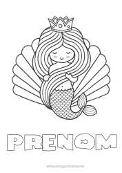 Coloriage à personnaliser Couronne Sirène Coquillages Animaux marins ou aquatique