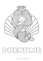 Pagină de colorat personalizată Coroană Sirena Scoici Animale marine sau acvatice