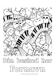 Gratis farvelægning Kawaii Musik Musikfest Klaver Musikinstrumenter