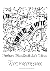Kostenlose Malvorlage Kawaii Musik Musikfest Klavier Musikinstrumente