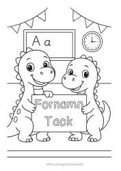 Färgläggningssida att anpassa Dinosaurier Skola Tack Klassrumstavla Klassrum