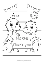 Colouring to customise Dinosaurs Animal School Thank You. Classroom Board Classroom