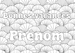 Coloriage à personnaliser Vacances Animal Nom décoré Coquillages Coloriages complexes Zentangle Animaux marins ou aquatique Fond décoratif