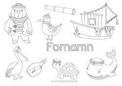 Gratis färgläggning Björn Fiske Val Hav Fordon Båt Marina djur eller vattenlevande djur Fåglar och flygande däggdjur Skogens djur Marin Marina fordon Mås, skrattmås Havssköldpadda Pelikan