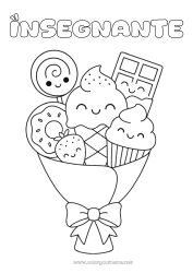 Pagina da colorare per bambini Caramelle Cioccolato Ciambelle Dolci, zuccherini Gelato Grazie Lecca-lecca Mazzo