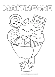 Coloriage enfant Bonbons Chocolat Donuts Gourmandises, sucreries Glace Merci Sucette Bouquet