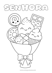 Página de desenho infantil Doces Chocolate Rosquinhas Guloseimas, doces Sorvete Obrigado Pirulito Buquê