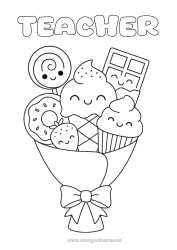 Child coloring page Sweets Chocolate Donuts Treats Ice cream Thank you Lollipop Bouquet