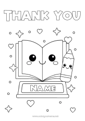 Coloring to customize Kawaii Easy coloring pages Book Congratulations Reading Pencil School supplies Cup, trophy