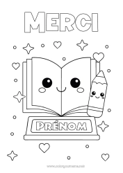 Dessin gratuit Kawaii Coloriages faciles Livre Félicitations Lecture Crayon Fournitures scolaires Coupe, trophé