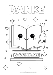 Malvorlage anpassen Kawaii Einfache Ausmalbilder Buch Herzlichen Glückwunsch Lesen Bleistift Schulbedarf Pokal, Trophäe
