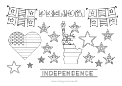 Coloriage gratuit USA Statue de la liberté Drapeau Étoiles 4 juillet Monument Fête nationale