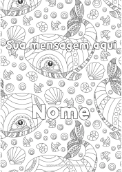 Desenho para personalizar Baleia Animal Nome decorado Conchas Colorações Complexas Zentangle Animais marinhos ou aquáticos Fundo decorativo