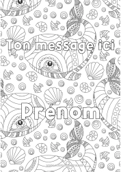 Coloriage à personnaliser Baleine Animal Nom décoré Coquillages Coloriages complexes Zentangle Animaux marins ou aquatique Fond décoratif