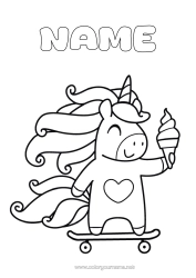 Colouring to customise Heart Unicorn Animal Treats, Sweets Ice Cream Easy Colouring Pages Dragons, Unicorns, And Fantastical Creatures Skateboard