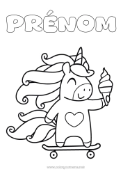 Dessin gratuit Coeur Licorne Animal Gourmandises, sucreries Glace Coloriages faciles Dragons, licornes et animaux fantastiques Skateboard