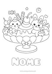 Desenho para personalizar Doces Kawaii Coelho Cereja Frutas Guloseimas, doces Sorvete Morango Animais da floresta