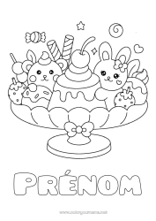 Coloriage à personnaliser Bonbons Kawaii Lapin Cerise Fruits Gourmandises, sucreries Glace Fraise Animaux de la forêt