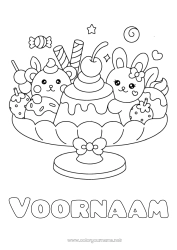 Kleurplaat aanpassen Snoepjes Kawaii Konijn Kersen Fruit Lekkernijen, zoetigheden IJs Aardbei Bosdieren