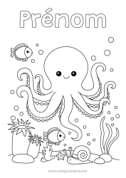 Coloriage gratuit Animal Poisson Animaux marins ou aquatique Pieuvre, poulpe