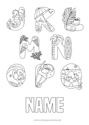 Colouring to customise Holidays Summer Beach Alphabet Sandcastle Parasol Letter Of The Alphabet Waves