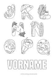 Kostenlose Zeichnung Urlaub Sommer Strand Alphabet Sandburg Sonnenschirm Buchstaben des Alphabets Wellen