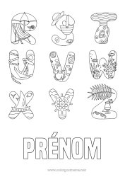 Coloriage à personnaliser Vacances Été Plage Mer Alphabet Voilier Ancre marine Bouée Véhicules maritimes Lettre de l'alphabet Barre de Bateau