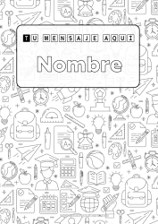 Colorear gratis Escuela Simbolos Bombilla Mochila escolar Útiles escolares Escuadra Calculadora Portadas de Cuaderno