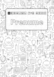 Pagină de colorat personalizată Școală Simboluri Bec Ghiozdan Materiale școlare Echer Calculator Copertă de caiet