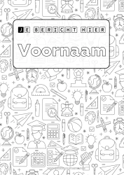 Gratis kleurplaat School Symbolen Lamp Schooltas Schoolbenodigdheden Winkelhaak Rekenmachine Schrijfkaften