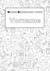 Kostenlose Malvorlage Schule Symbole Glühbirne Schultasche Schulbedarf Winkel Taschenrechner Heftumschläge