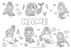 Free colouring Animal Dolphin Fish Siren Starfish Marine or aquatic animals