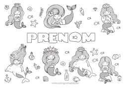 Coloriage gratuit Dauphin Poisson Sirène Étoile de mer Animaux marins ou aquatique