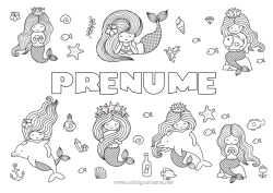 Pagină de colorat personalizată Delfin Pește Sirena Stea de mare Animale marine sau acvatice