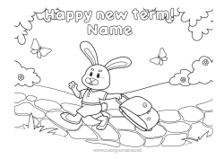 Colouring to customise Rabbit Animal School Forest Animals School Bag Back To School "Happy Return To School!"