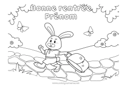 Coloriage à personnaliser Lapin Animal École Animaux de la forêt Cartable Rentrée scolaire