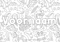 Gratis kleurplaat Zee Vis Krab Zeedieren Octopus, inktvis Decoratieve achtergrond Zeeschildpad