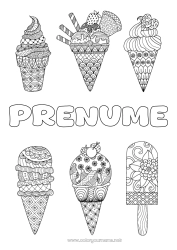 Desen liber de colorat Dulciuri, bunătăți Înghețată Zentangle