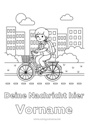 Kostenlose Malvorlage Junge Fahrzeuge Fahrrad Stadtbild Zweiräder Schultasche